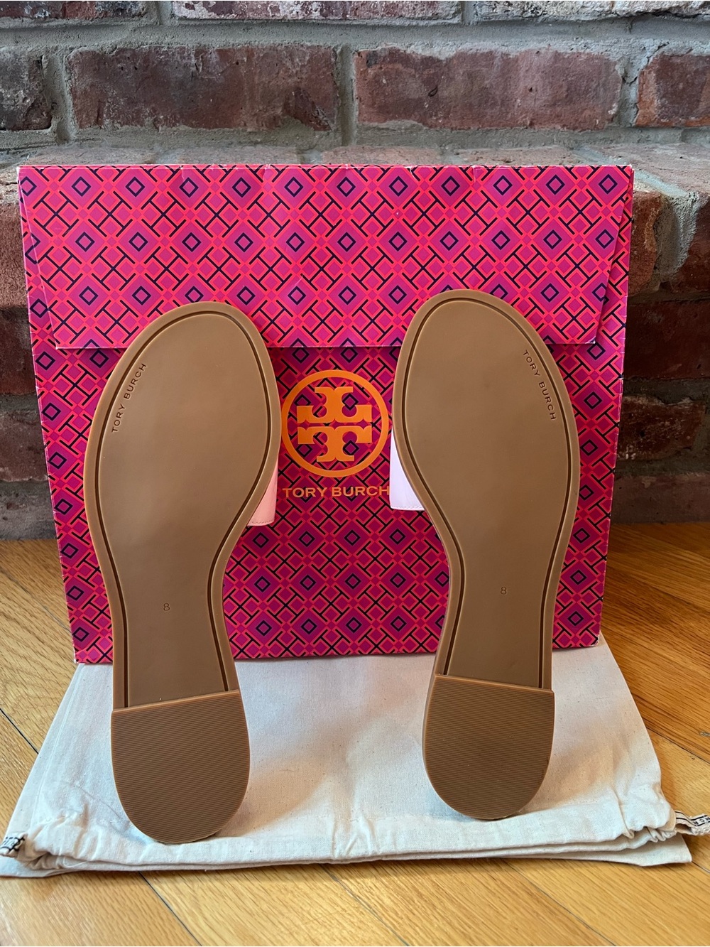 Tory Burch Petunia Pink Soft Patent Leather Everly Slide Sandals - Picture 8 of 9